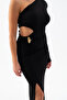 Women's Black One Sleeve Low-Cut Long Dress - 4