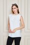 Women's Ruffle Neckline Sleeveless Blouse with Pearl and Chain Detailing - Multiple Color Options - 5