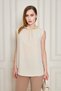 Women's Ruffle Neckline Sleeveless Blouse with Pearl and Chain Detailing - Multiple Color Options