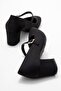 Women's Square Stone Buckle Heeled Shoes; Black Zra - 5