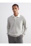 Rmz Clothing Season Deals Gray Contrast Polo Collar Men's Sweatshirt - 5