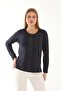 Mercerized Leather Stripe Detailed Crew Neck - 3