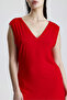 V Neck Sleeveless Viscose Dress |   Elb35023 Red - 4