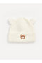 Ecru bear embroidered girl's beanie - 2
