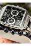 Functional Square Men's Wristwatch, Certified, Guaranteed, Black Silver Steel Band Bracelet - 5