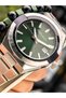 Men's Wristwatch, with Calendar, Green Silver Steel Band, with Bracelet Gift - 6