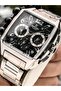 Functional Square Men's Wristwatch, Certified, Guaranteed, Black Silver Steel Band Bracelet - 2
