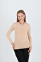 Crew Neck Long Sleeve Beige Blouse/Body