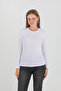 Crew Neck White Long Sleeve White Blouse/Body