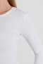Crew Neck White Long Sleeve White Blouse/Body - 4