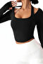Finger Detailed Halter Neck Long Sleeve Blouse
