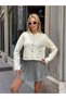 Sevunera Silver Buttoned Pocket Detailed Cream Colored Knitwear Women's Jacket - 3