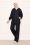 Hooded Denim Suit with Zippered Kangaroo Pocket Detail Navy Blue - 5