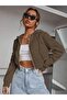 Women's Hooded Zippered Crop Cardigan 3 Thread Ribbed - 2