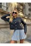Anthracite Color Knitwear Women's Jacket with Silver Button Pocket Detail - 7