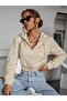 Women's Hooded Zippered Crop Cardigan 3 Thread Ribbed - 3