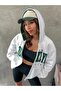 Unisex White Color Zippered Green Brooklyn Printed 3 Thread Fleece Cardigan / Jacket - 4