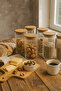 Airtight 6-Piece Striped Glass Breakfast Jar Set with Wooden Vacuum Lids - 1095 ml - 2
