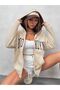 Unisex Stone Color Zippered Brown Brooklyn Printed 3 Thread Fleece Cardigan / Jacket