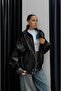 Black Mock Neck Faux Leather Jacket - 8