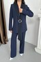 Women's Two-Piece Top and Bottom Set Stylish Shawl Collar Buckle Jacket Wide-Leg Pants Set - 8