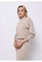 Regular Fit Stand Collar Plain Women's Beige Long Sleeve T-Shirt