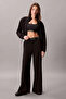 Women's Wide Leg Elastic Waist Technical Fabric Sweatpants - Black - 4