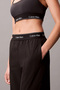 Women's Wide Leg Elastic Waist Technical Fabric Sweatpants - Black - 6