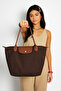 حقيبة يد وكتف نسائية كبيرة الحجم قابلة للطي بسحاب باللون البني