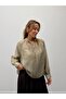 Women's Balloon Sleeve Buttoned Chiffon Green Blouse - 3