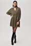 Regular Mini Gold Black Dress with Belted Waist and Long Sleeves - 2