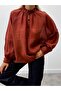 Women's Balloon Sleeve Buttoned Chiffon Tile Blouse - 5