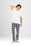 Men's Cotton Crew Neck Printed Short Sleeve Plaid Pajama Set 9800 White - 3