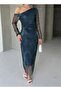 Women's Tulle Asymmetrical Collar Long Dress - 5