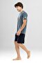 Men's Cotton Crew Neck Printed Short Sleeve Shorts Pajama Set 9801 Gray Melange
