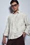 Men's Oversize Velvet Textured Shirt Beige - 2