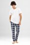 Men's Cotton Crew Neck Printed Short Sleeve Plaid Pajama Set 9800 White