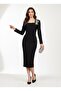 Women's Imported Tweed Fabric Stone Embroidered Lined Special Design Midi Dress - 6