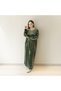 Ladies Winter Jalabiya – Green Velvet Look with Full Sleeves, Stone Detail,
