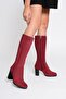 Women's Genuine Leather Heeled Suede Boots - Burgundy Suede - 2