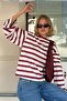 Ecru Striped Long Sleeve Women's T-Shirt Sh300