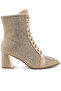 Women Rhinestone Embellished Ankle Boots in Beige