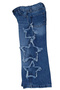 Girl's Star Detailed Lycra-Free Elastic Waist Adjustable Blue Color Jeans - 2