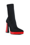 Women Contrasting Platform Detail Sock Boots in Black and Red - 2