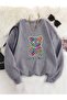 Women's Crew Neck Lover Bear Printed Top and Bottom Black Tracksuit Set Oversize Boyfriend - 4