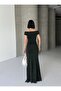 Off Shoulder Draped Glitter Emerald Evening Dress - 4