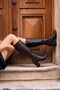 Women's Brown Leather Plain Kladya Model Below-The-Knee Zippered Pointed Toe Thick Heeled Long Boots - 3