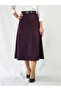 Belt Detail Midi Length Loose Purple Patterned Woven Skirt - 2
