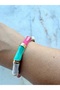Colorful Enamel Detailed Bracelet – Blue, Black, Green, Fuchsia and White Gold Color Framed Design - 3
