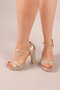 Si̇tka Glittered Cross Strap Platform Heeled Shoes Gold - 3